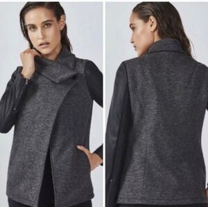 Fabletics Grey With Vegan Leather Sleeves Jacket
